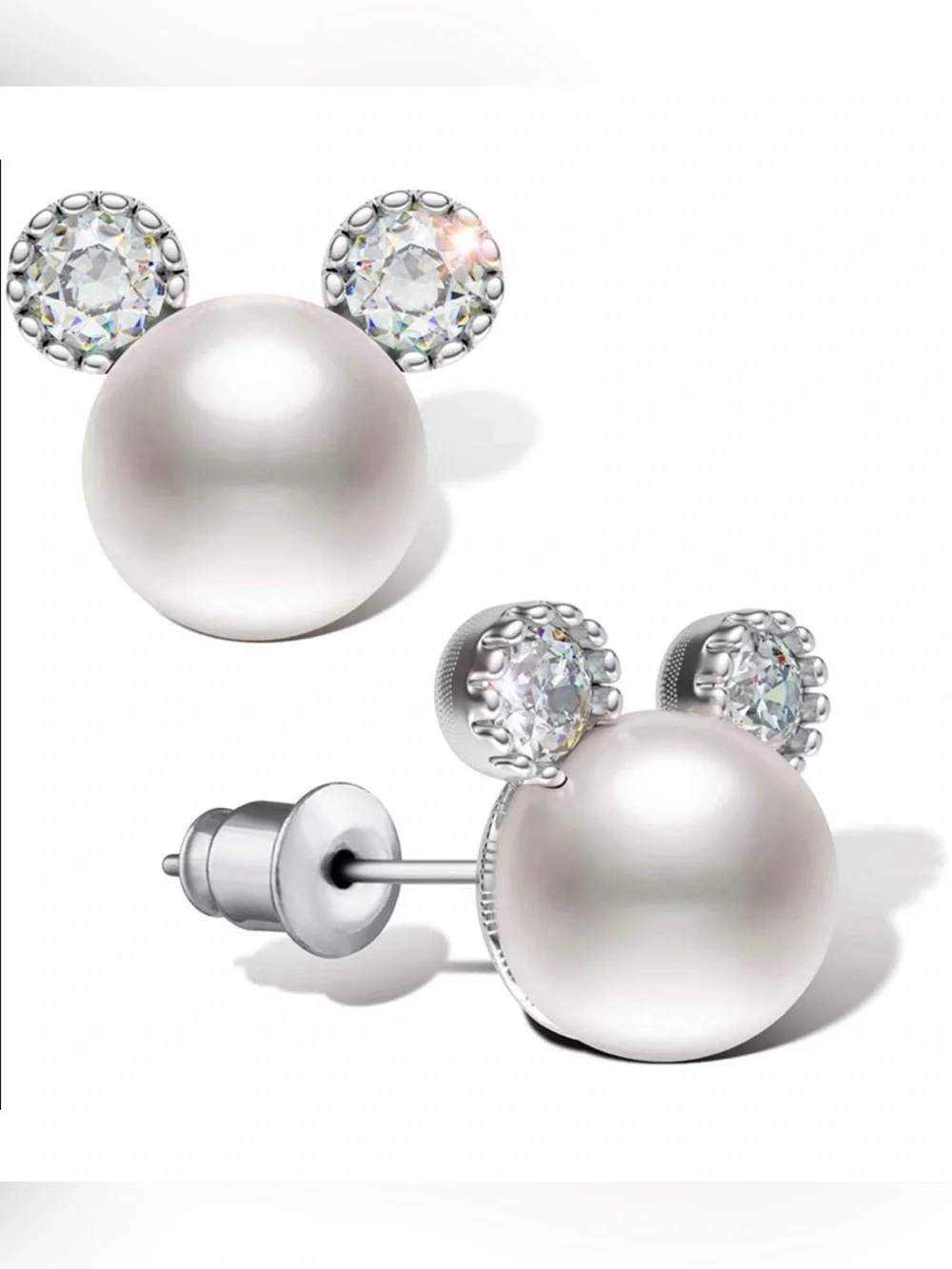 Pearl and Crystal Mouse Stud Earrings for Kids -